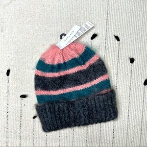 Topshop Brushed Knit Striped Grey, Pink, Teal Hat